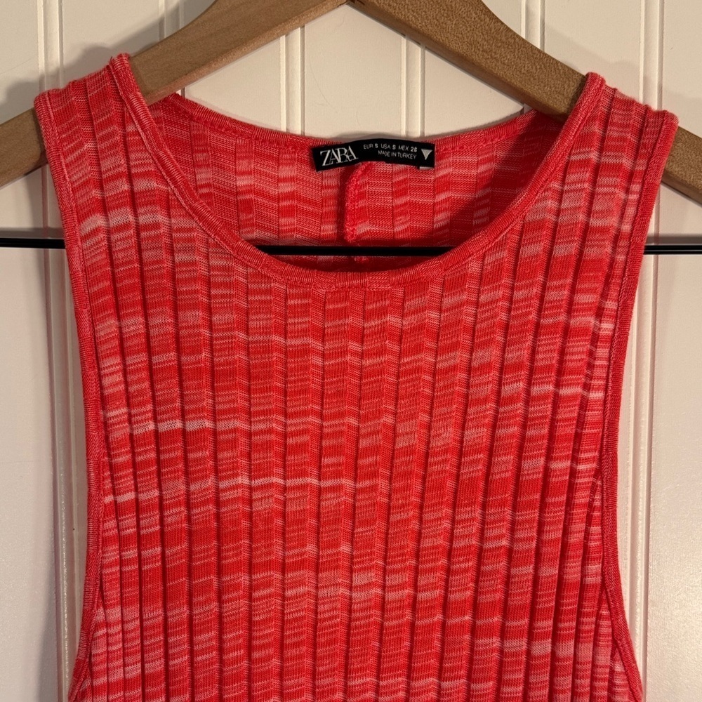 ZARA Ribbed Keyhole Midi Dress Hot Pink Bodycon Stretchy Size Small - Picture 2 of 9